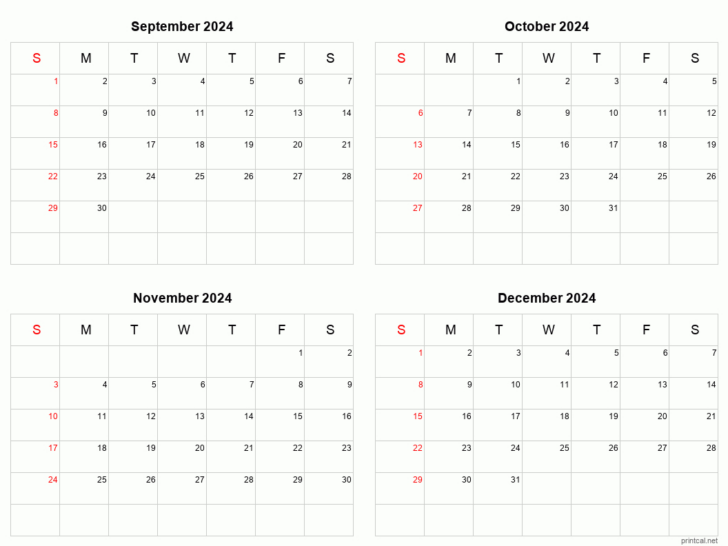 Printable Calendar September to December 2024 | Calendar 2024