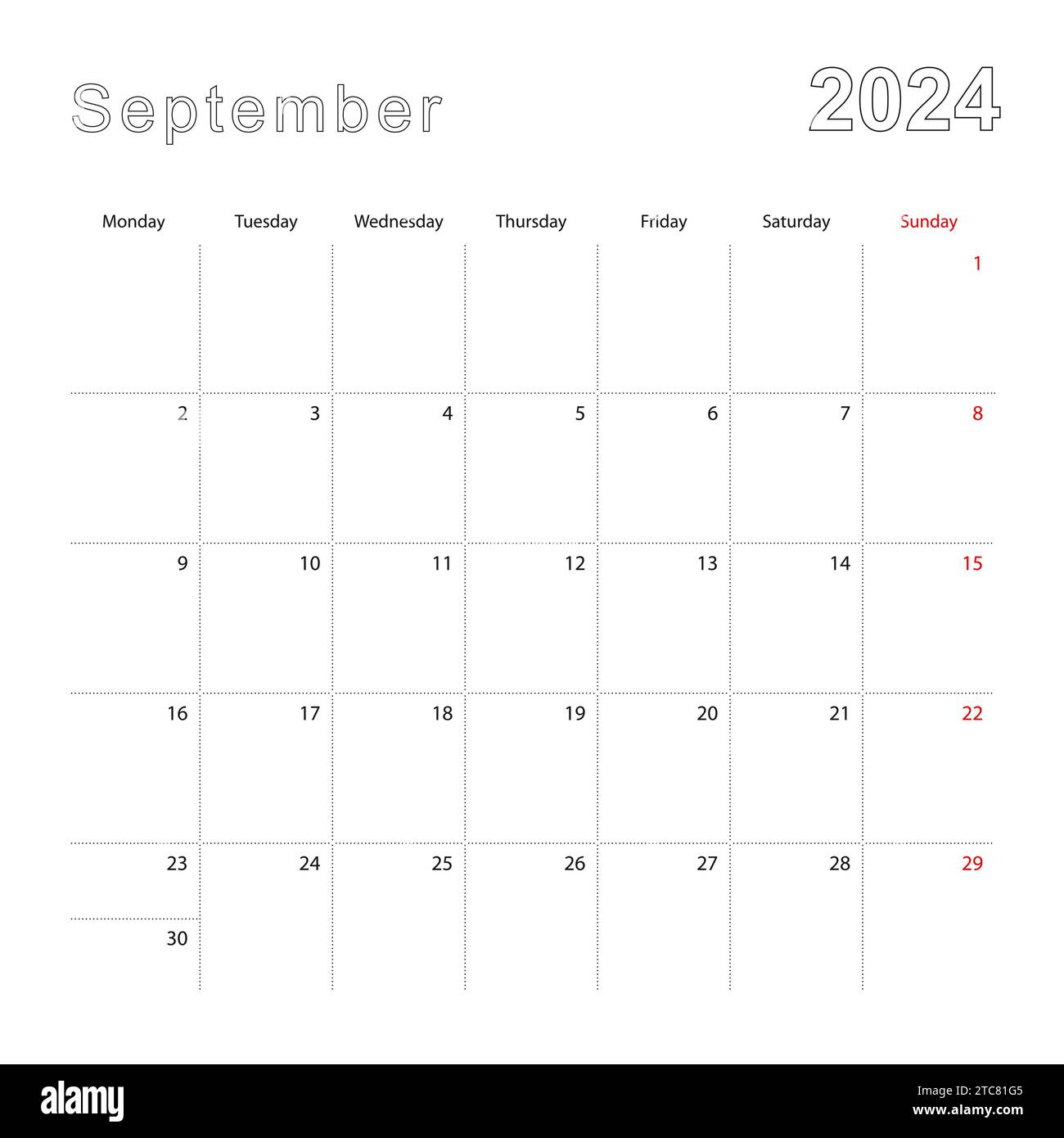 Simple Wall Calendar For September 2024 With Dotted Lines. The | September 2024 Calendar With Lines