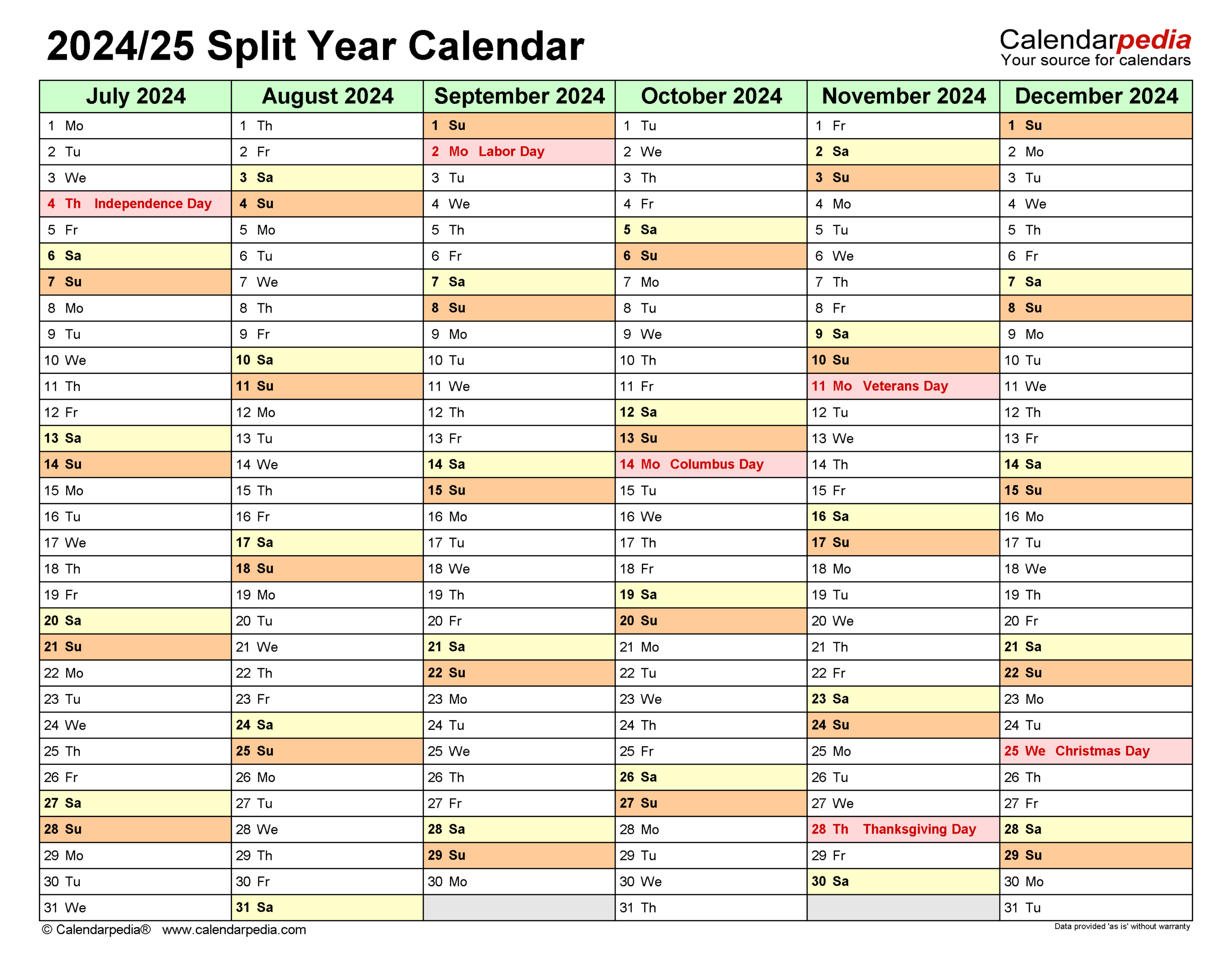 Split Year Calendars 2024/2025 (July To June) - Pdf Templates | Calendar 2024