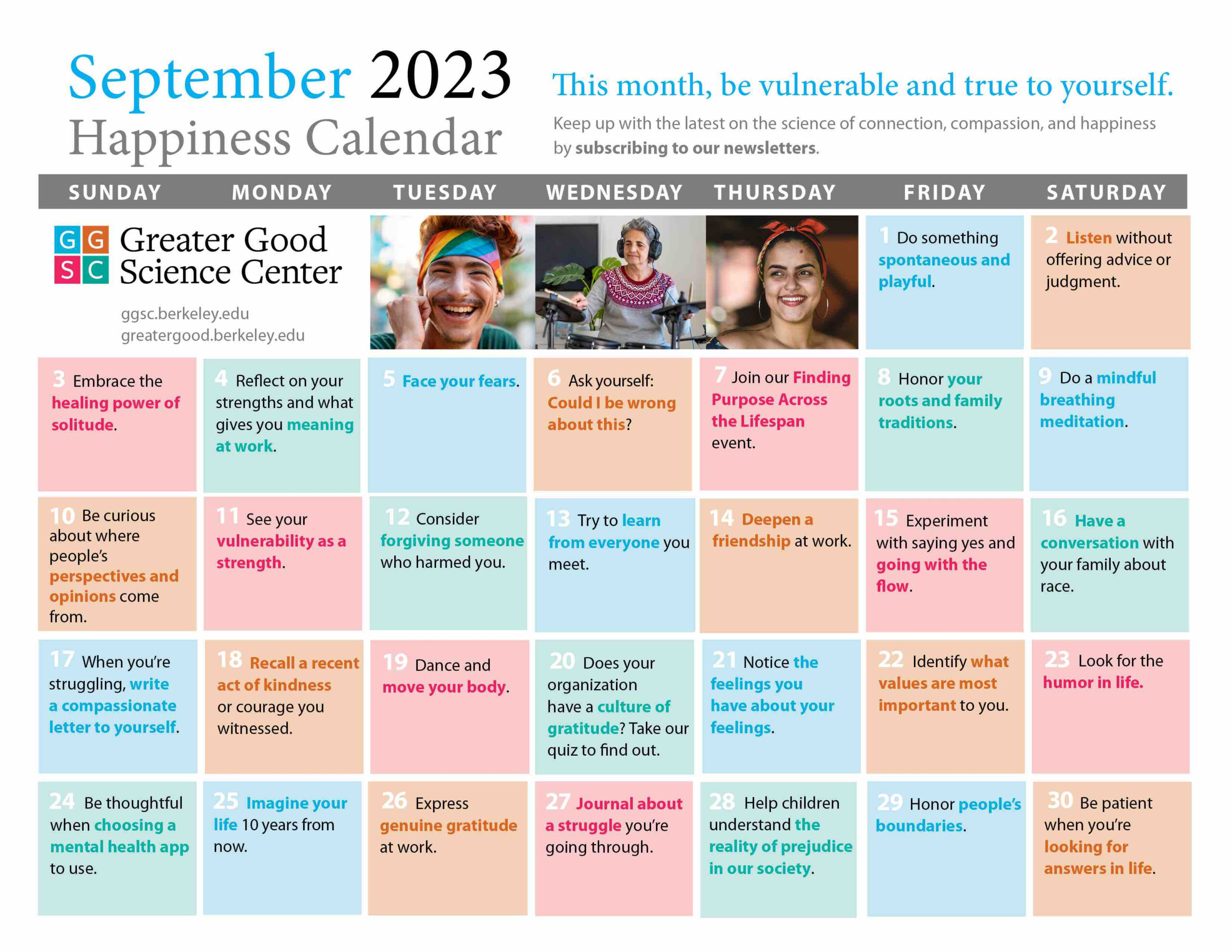 Action For Happiness Calendar September 2024 | Calendar 2024 ...