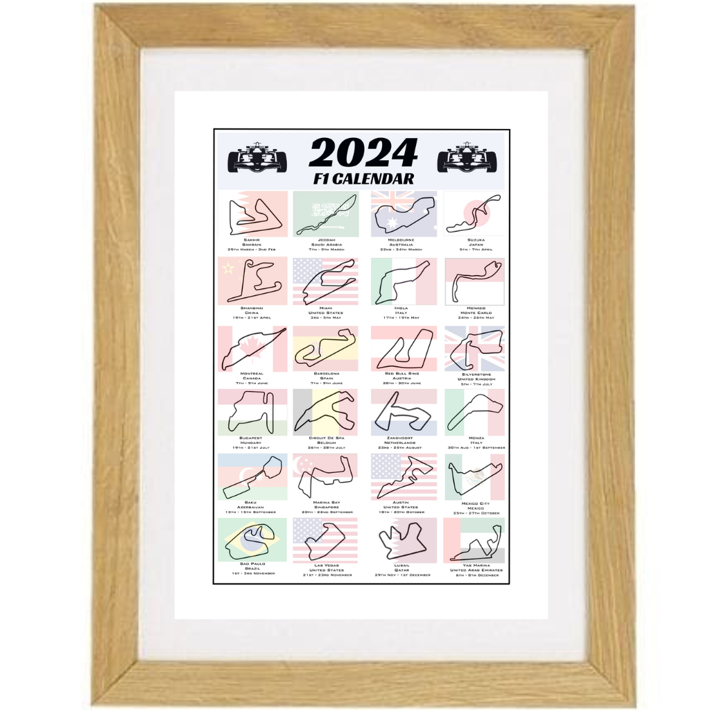 2024 Formula 1 Print Calendar Circuit Poster F1 Track Racing Wall | Calendar 2024