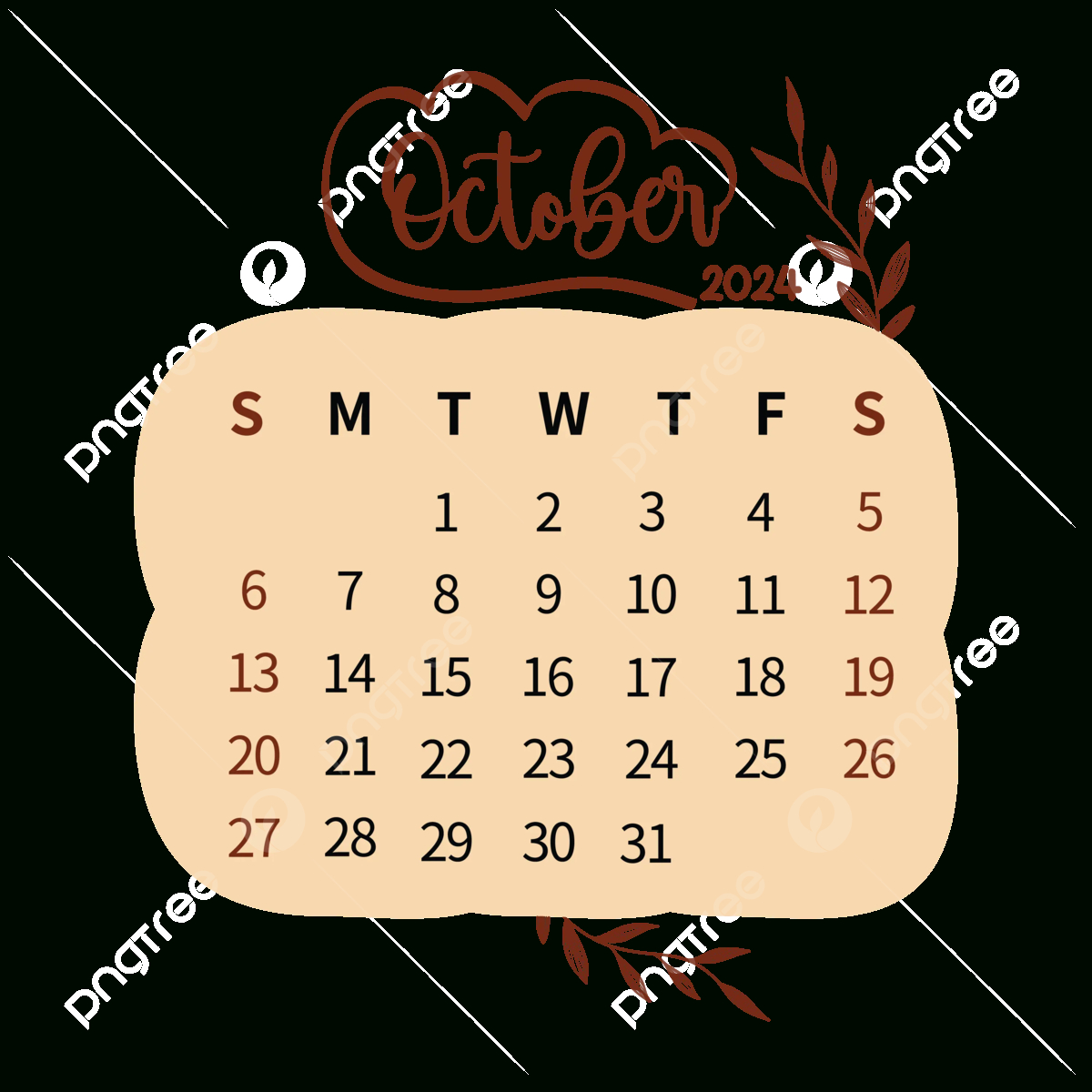 2024 October Calendar Png Transparent Images Free Download | October 21 2024 Calendar