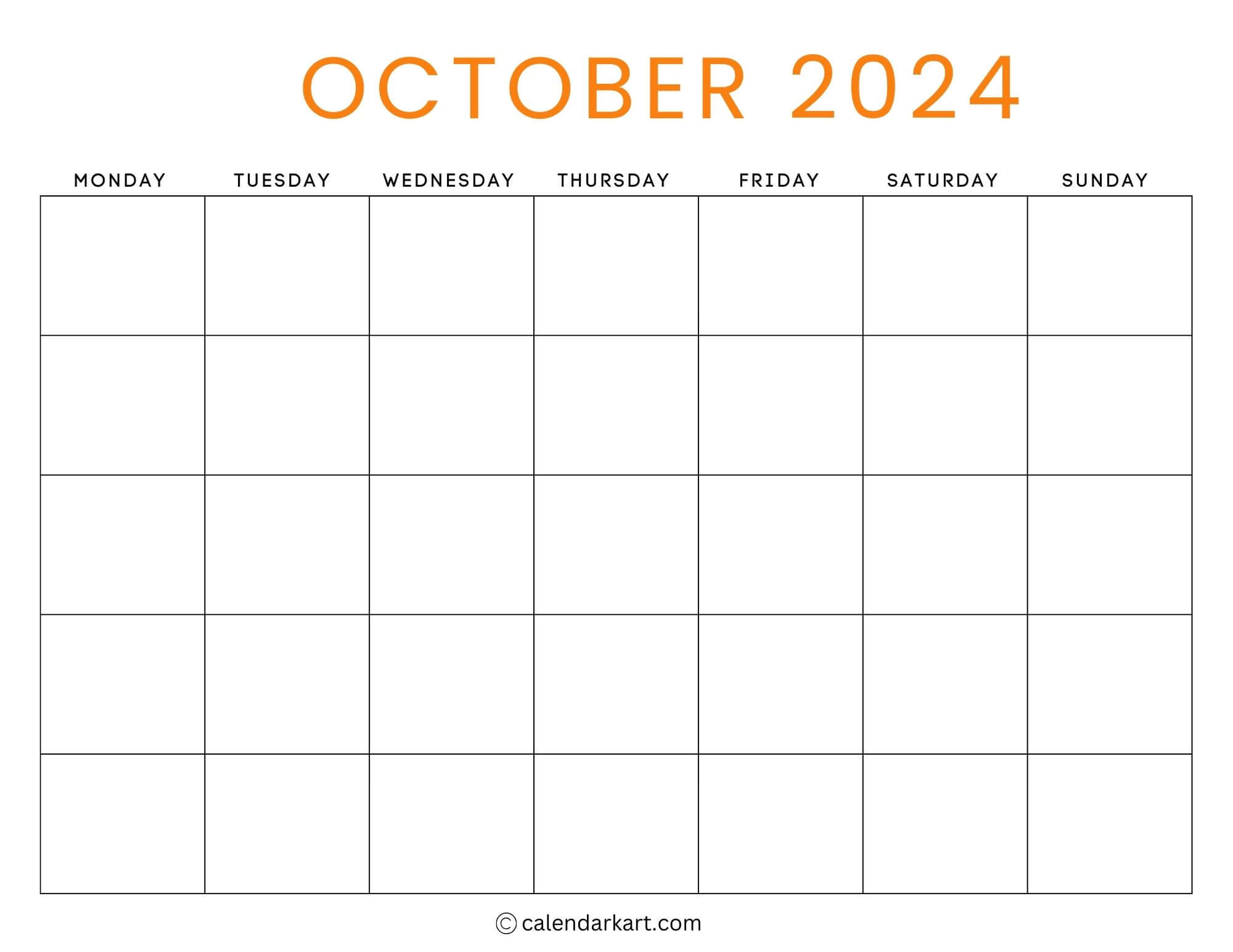 38 Printable October 2024 Calendars | Free Pdf - Calendarkart | Blank October 2024 Printable Calendar