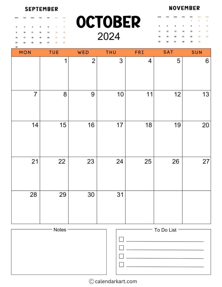 October Printable Calendar 2024 Monday Start | Calendar 2024