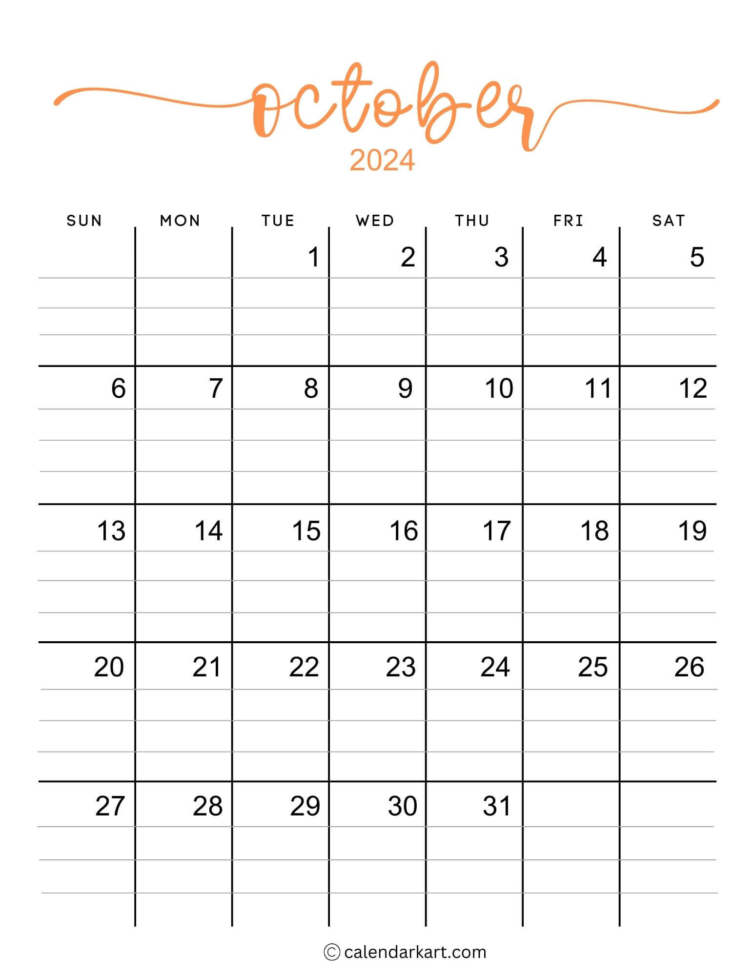 38 Printable October 2024 Calendars | Free Pdf - Calendarkart | Calendar 2024