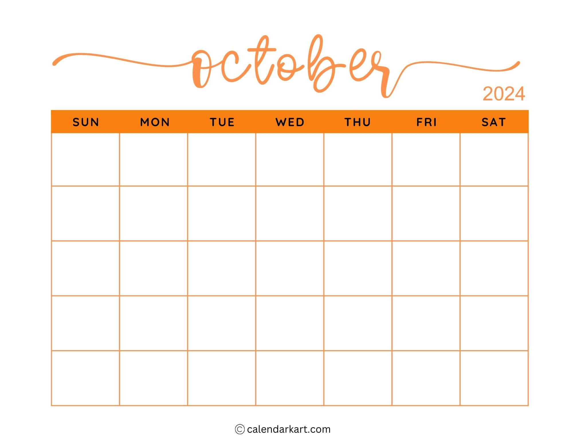 38 Printable October 2024 Calendars | Free Pdf - Calendarkart | October 3 2024 Calendar