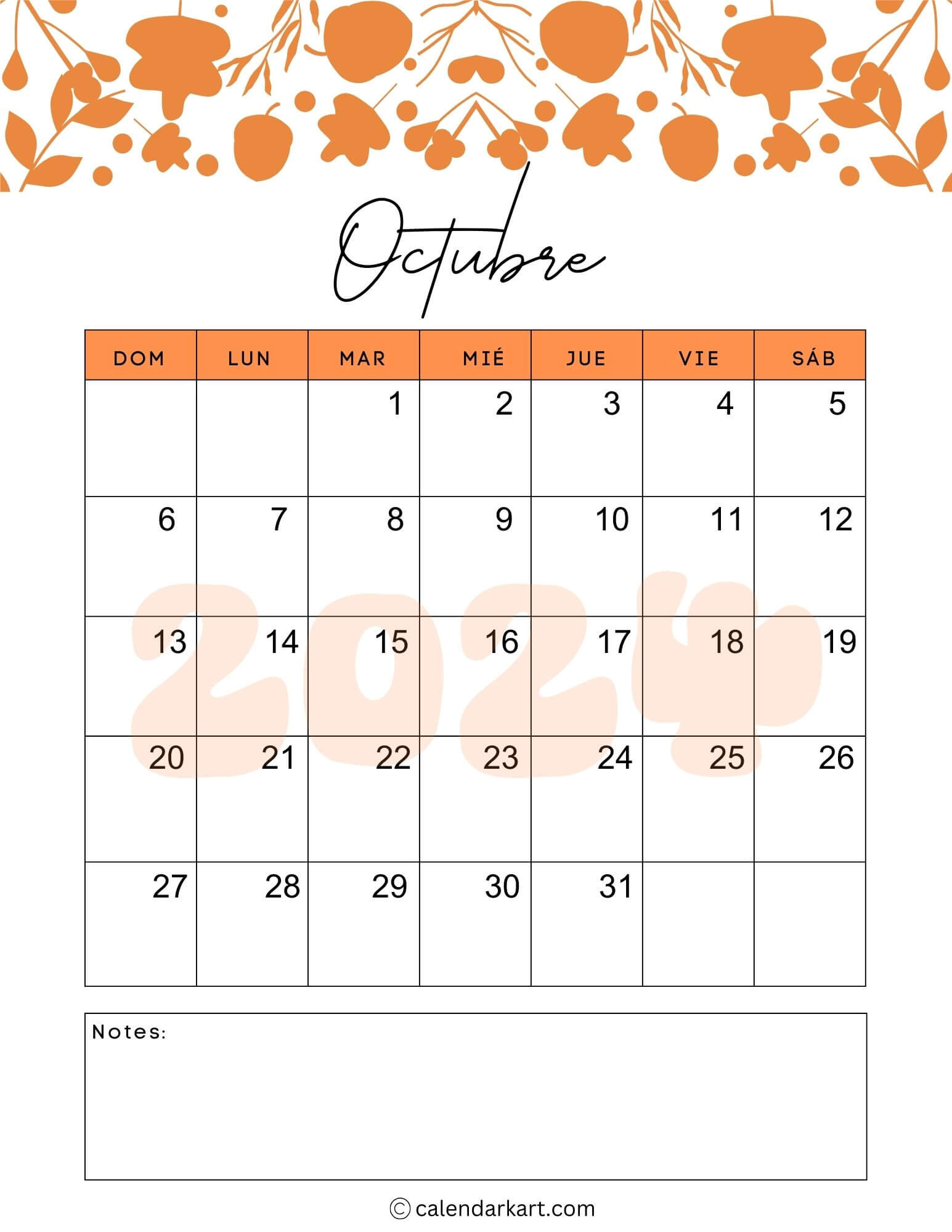 38 Printable October 2024 Calendars | Free Pdf - Calendarkart | October 4 2024 Calendar