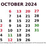 Calendar October 2024 | October 2024 Holiday Calendar