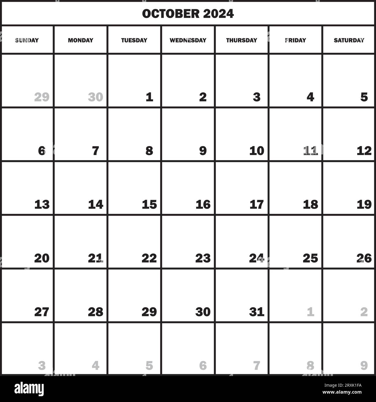 Calendar Planner Month October 2024 On Transparent Background | Calendar 2024