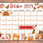 Editable Fillable October 2024 Calendar For Autumn, Fall, Happy | October 2024 Calendar Thanksgiving