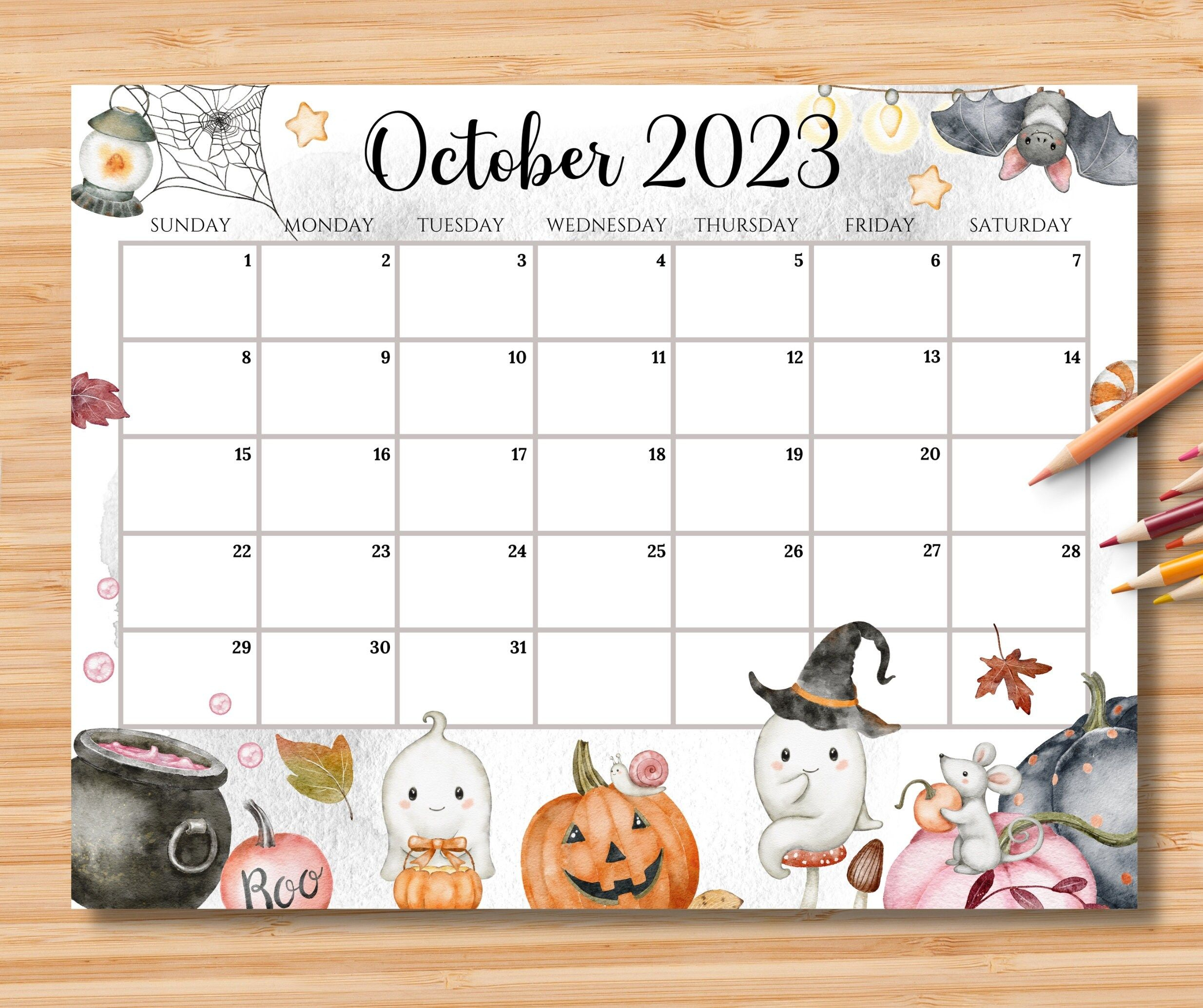 Editable October 2024 Calendar, Cute Spooky Halloween 2024 Planner | October 2024 Calendar Spooky