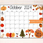 Editable October 2024 Calendar, Printable Calendar, School | October 2024 Fall Calendar