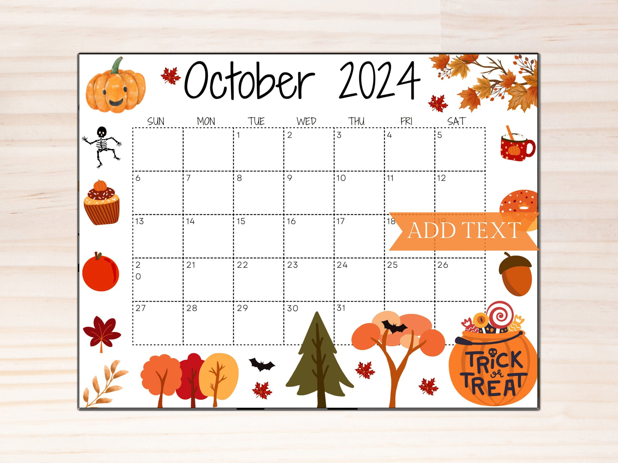 Editable October 2024 Calendar, Printable Calendar, School | October 2024 Fall Calendar