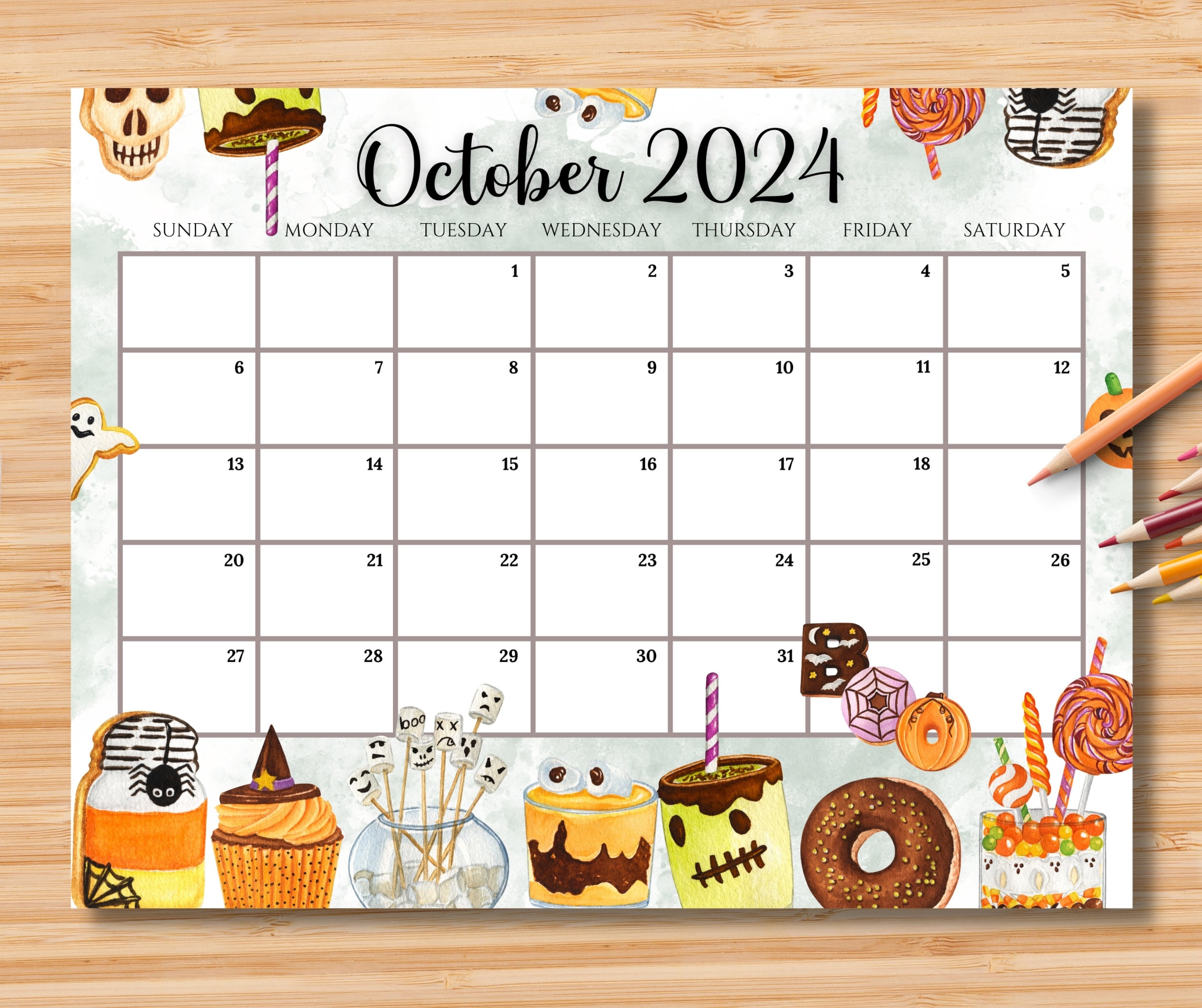 Editable October 2024 Calendar, Spooky Halloween With Cute Sweet | Calendar 2024