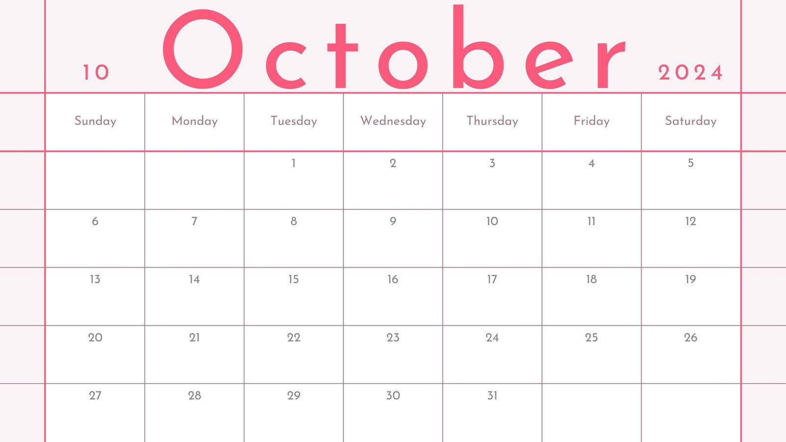 Free October 2024 Calendar Templates To Customize | Canva | October 2024 Calendar Pink