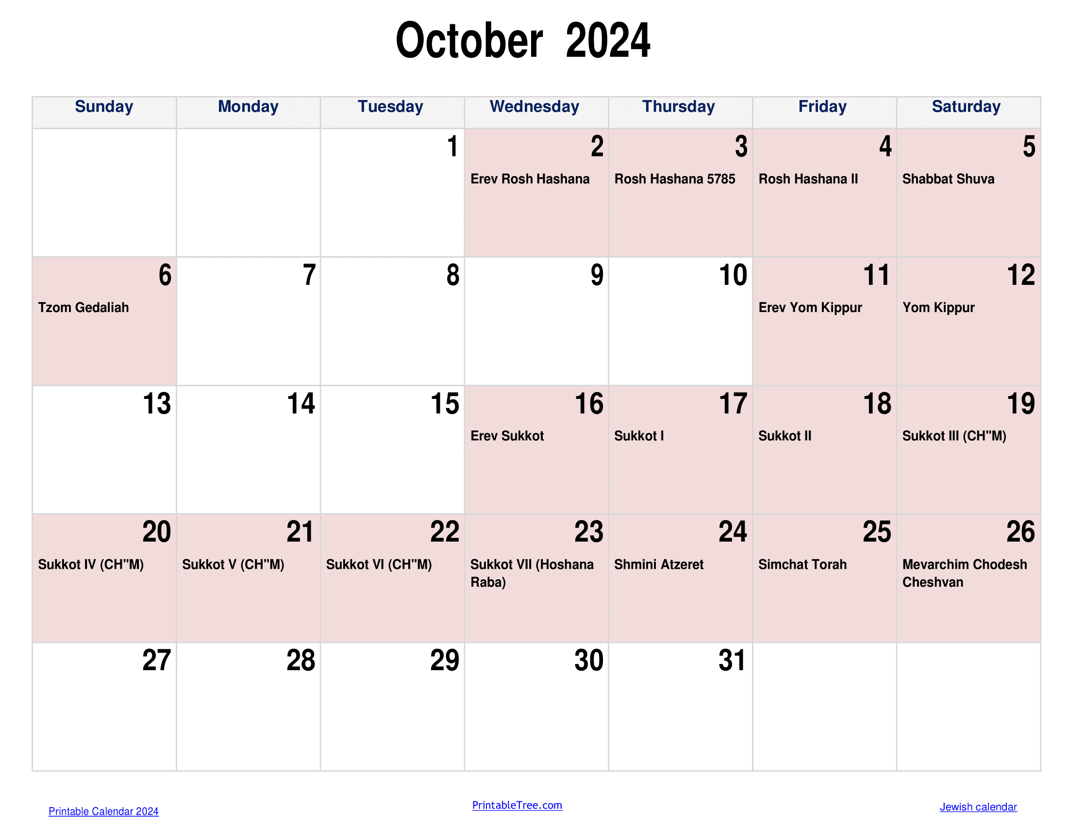 October 2024 Hebrew Calendar Calendar 2024 Printable Calendar 2024