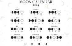 Moon Calendar 2024 Moon Phases Lunar Calendar Printable In A4 Size | October 2024 Moon Calendar