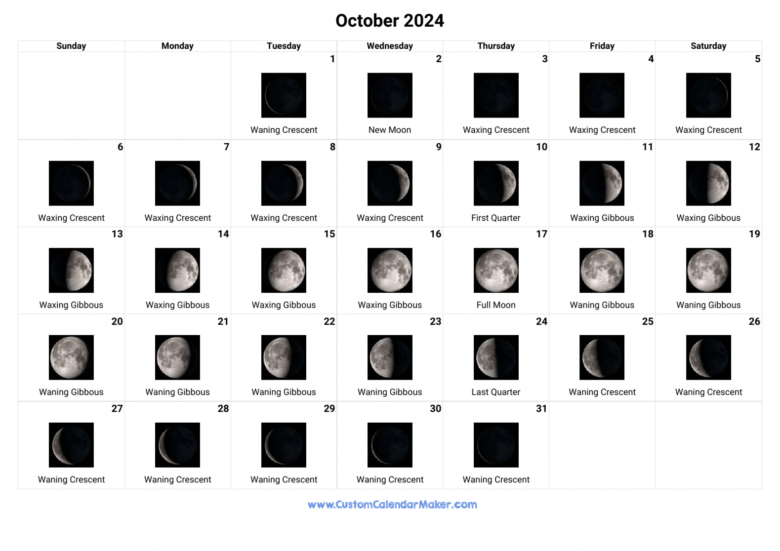 Moon Calendar October 2024 | October 2024 Calendar Moon