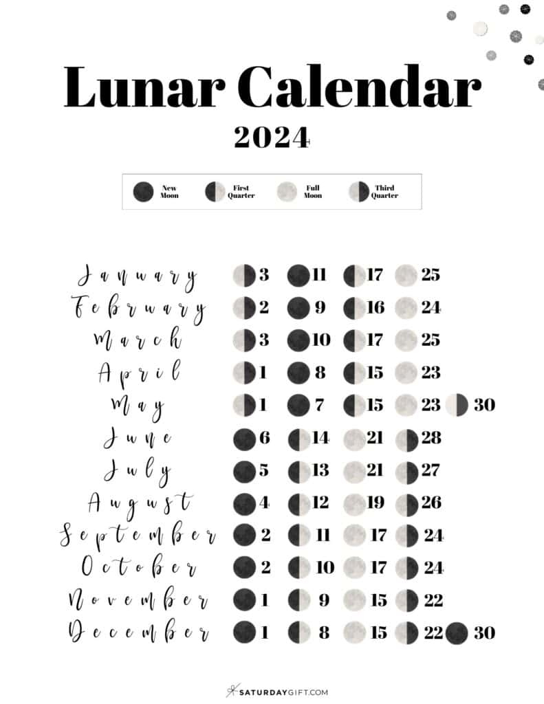 Moon Phase Calendar - Cute &amp;amp; Free Printable 2024 Lunar Calendar | October 2024 Calendar With Moon Phases