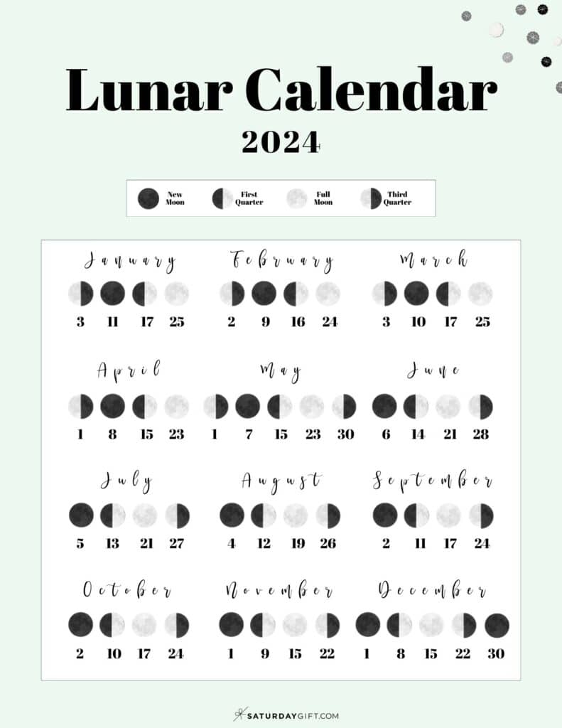 Moon Phase Calendar - Cute &amp;amp; Free Printable 2024 Lunar Calendar | October 2024 Lunar Calendar