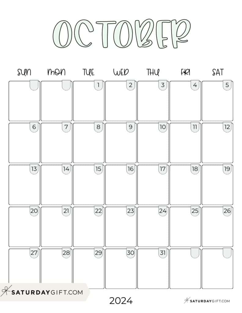 October 2024 Calendar - 20 Cute &amp;amp; Free Printables | Saturdaygift | Calendar 2024