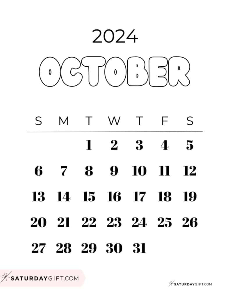 October 2024 Calendar - 20 Cute &amp;amp; Free Printables | Saturdaygift | Calendar 2024