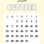 October 2024 Calendar – 20 Cute & Free Printables | Saturdaygift |  Calendar 2024