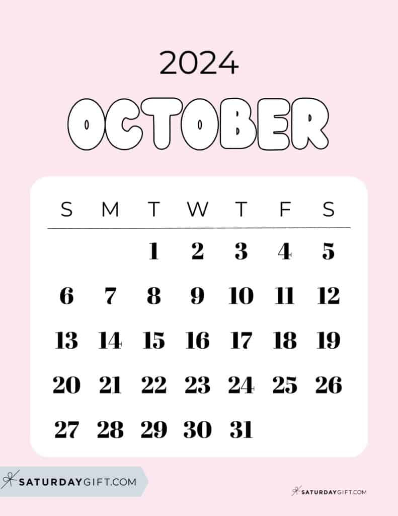 October 2024 Calendar - 20 Cute &amp;amp; Free Printables | Saturdaygift | Calendar 2024