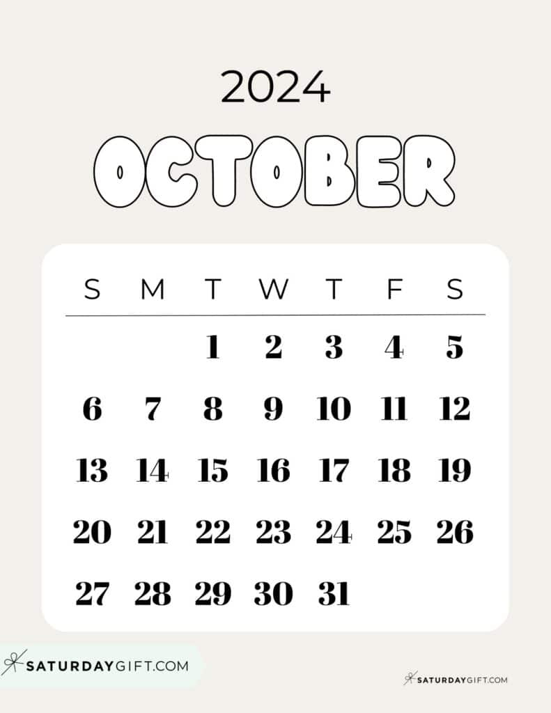 October 2024 Calendar - 20 Cute &amp;amp; Free Printables | Saturdaygift | Calendar 2024