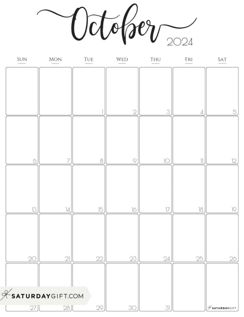 October 2024 Calendar - 20 Cute &amp;amp; Free Printables | Saturdaygift | Calendar 2024