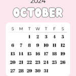 October 2024 Calendar   20 Cute & Free Printables | Saturdaygift | Cute October 2024 Printable Calendar