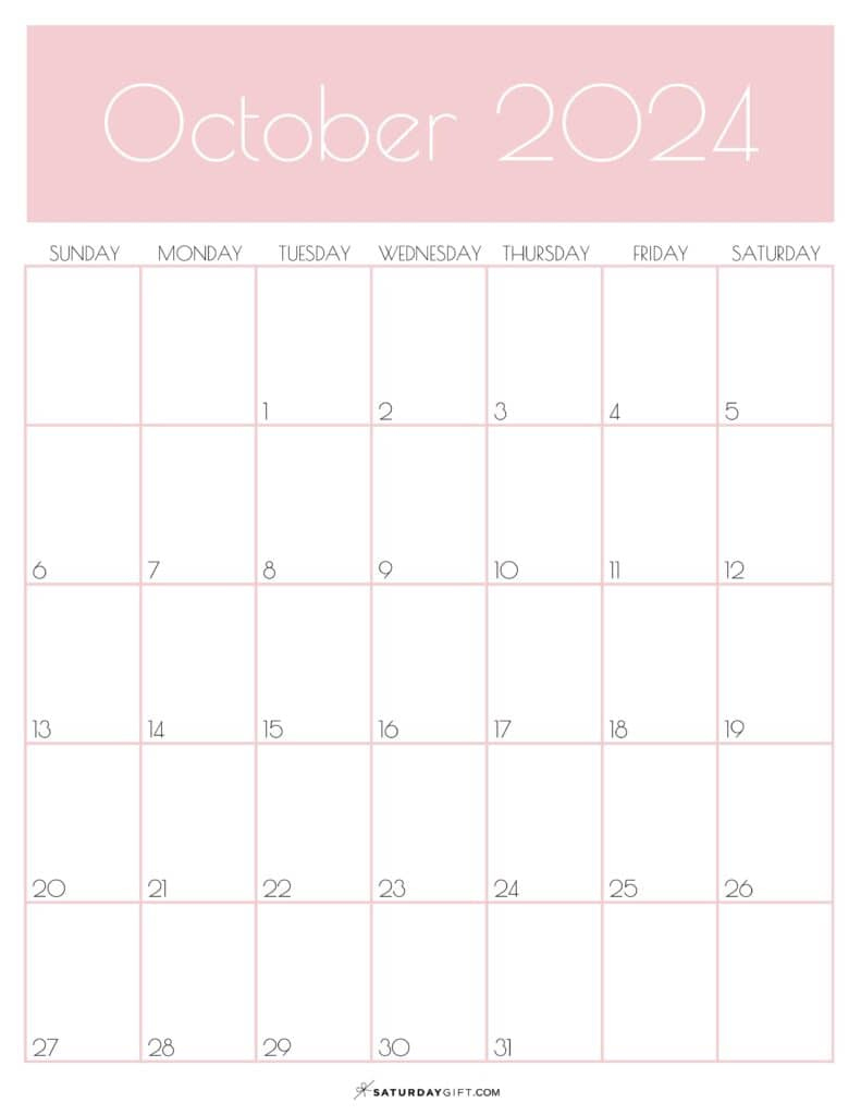 October 2024 Calendar - 20 Cute &amp;amp; Free Printables | Saturdaygift | October 2024 Calendar Pink