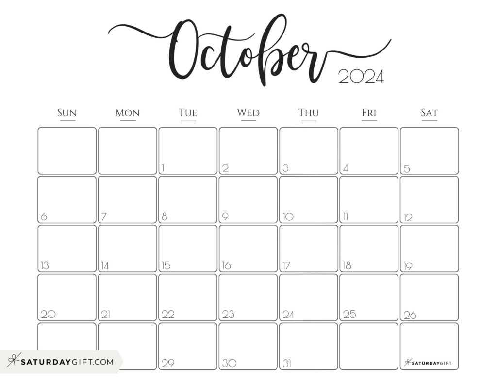 October 2024 Calendar - 20 Cute &amp;amp; Free Printables | Saturdaygift | October 2024 Calendar Printable Word