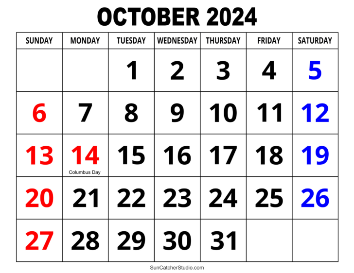 Free Printable October 2024 Calendar With Holidays | Calendar 2024