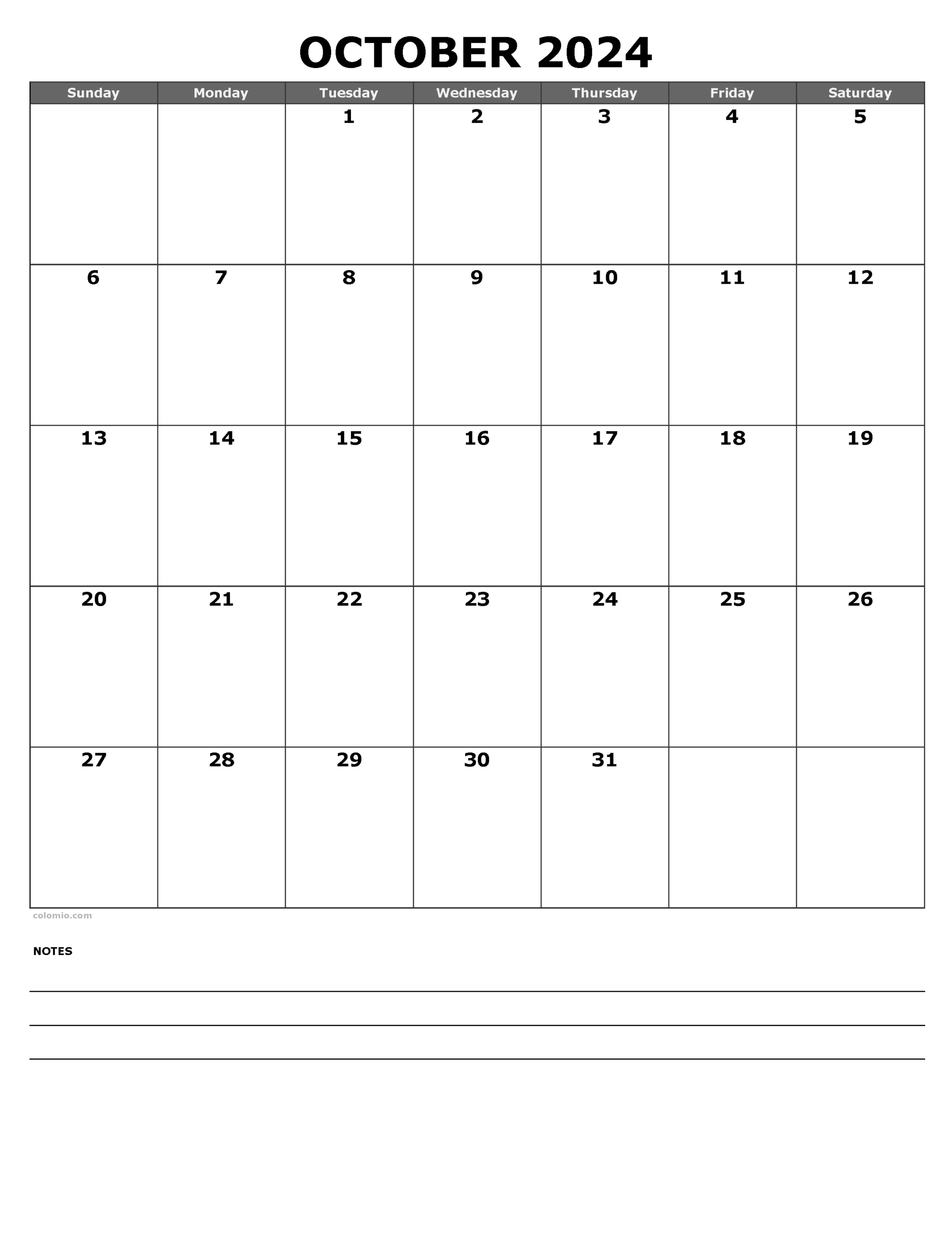 October 2024 Calendar | Free Printable Pdf, Xls And Png | Blank Printable October Calendar 2024