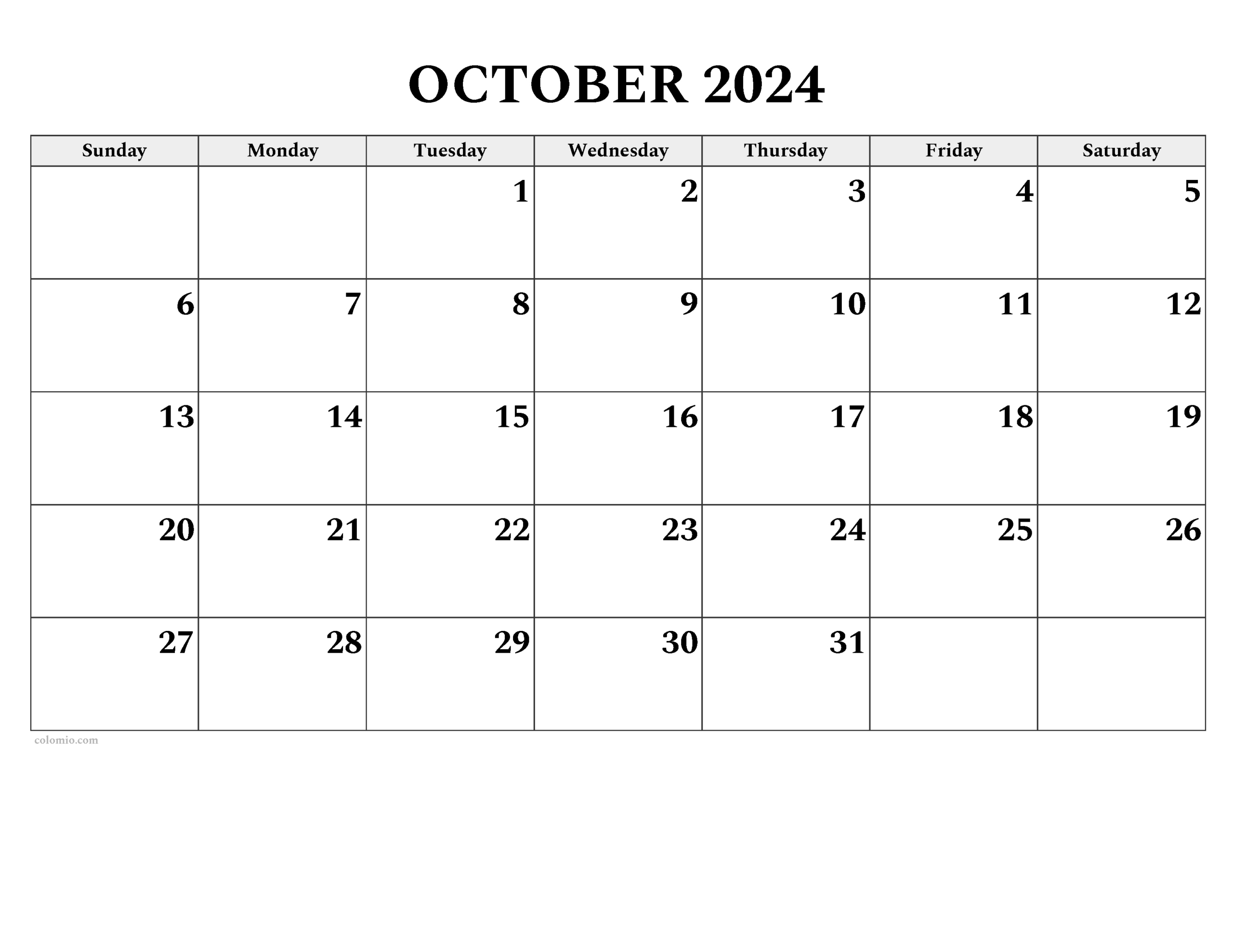 October 2024 Calendar | Free Printable Pdf, Xls And Png | October 2024 Calendar Png