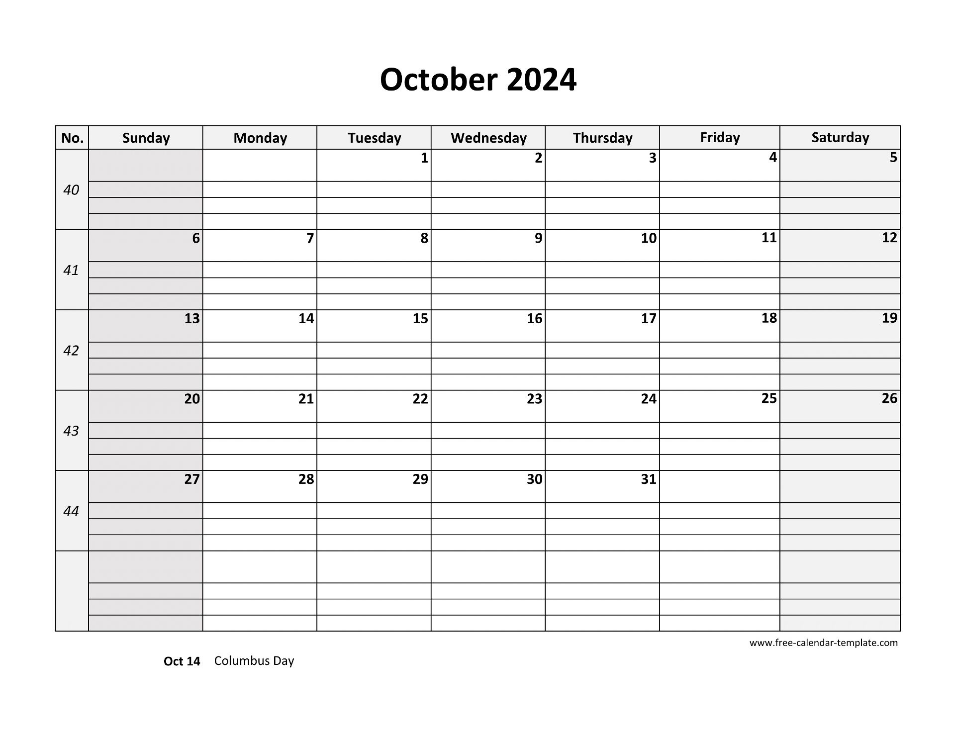 October 2024 Calendar Free Printable With Grid Lines Designed | Calendar 2024