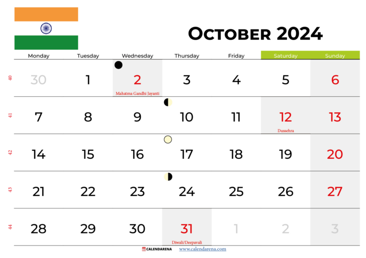 October 2024 Indian Calendar | Calendar 2024