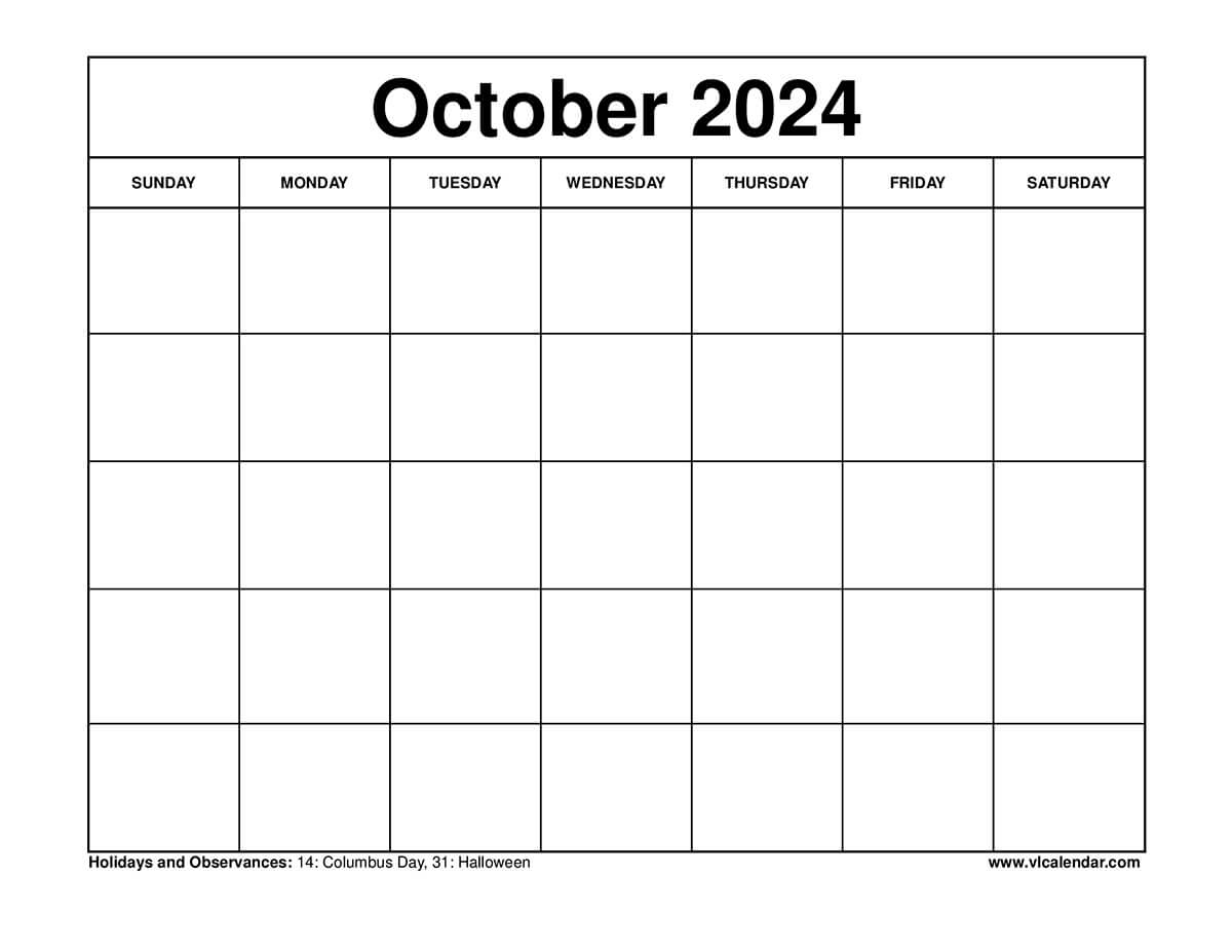 October 2024 Calendar Printable Templates With Holidays | October 2024 Daily Calendar