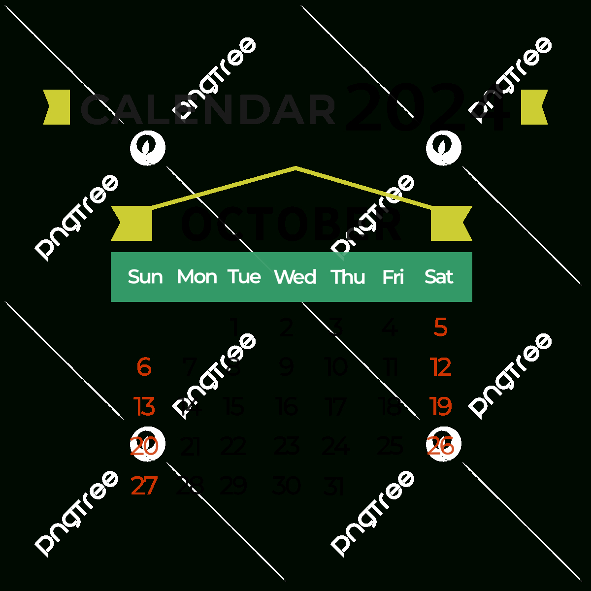 October 2024 Calendar Simple Green, October, 2024, Calendar Png | October 2024 Calendar Explained