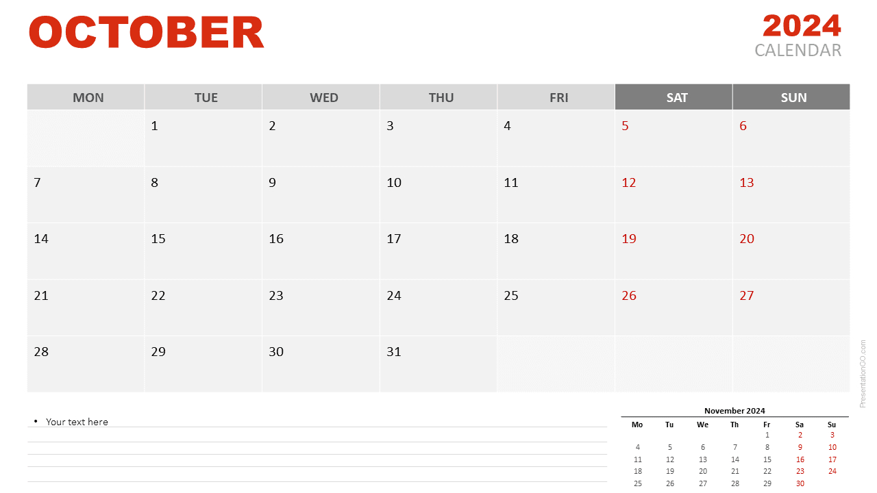 October 2024 Calendar Template For Powerpoint &amp;amp; Google Slides | October 2024 Google Calendar