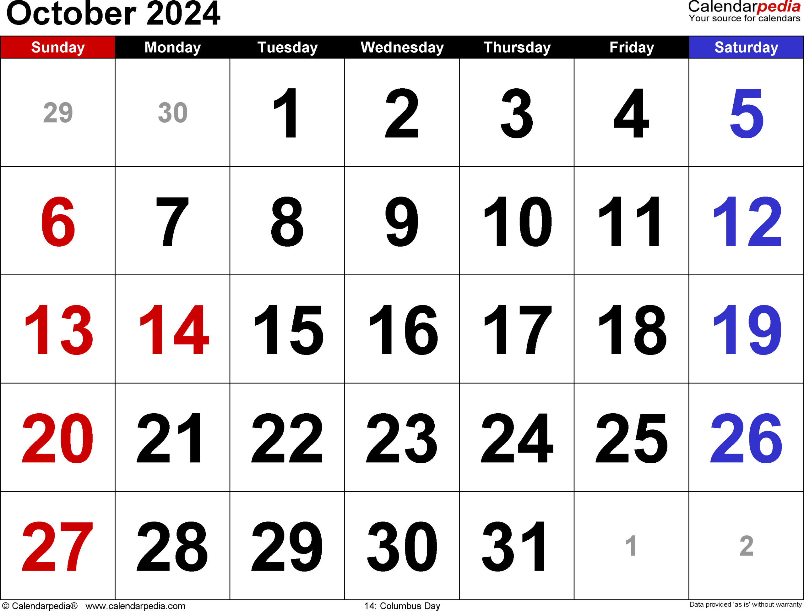 October 2024 Calendar | Templates For Word, Excel And Pdf | Calendar 2024