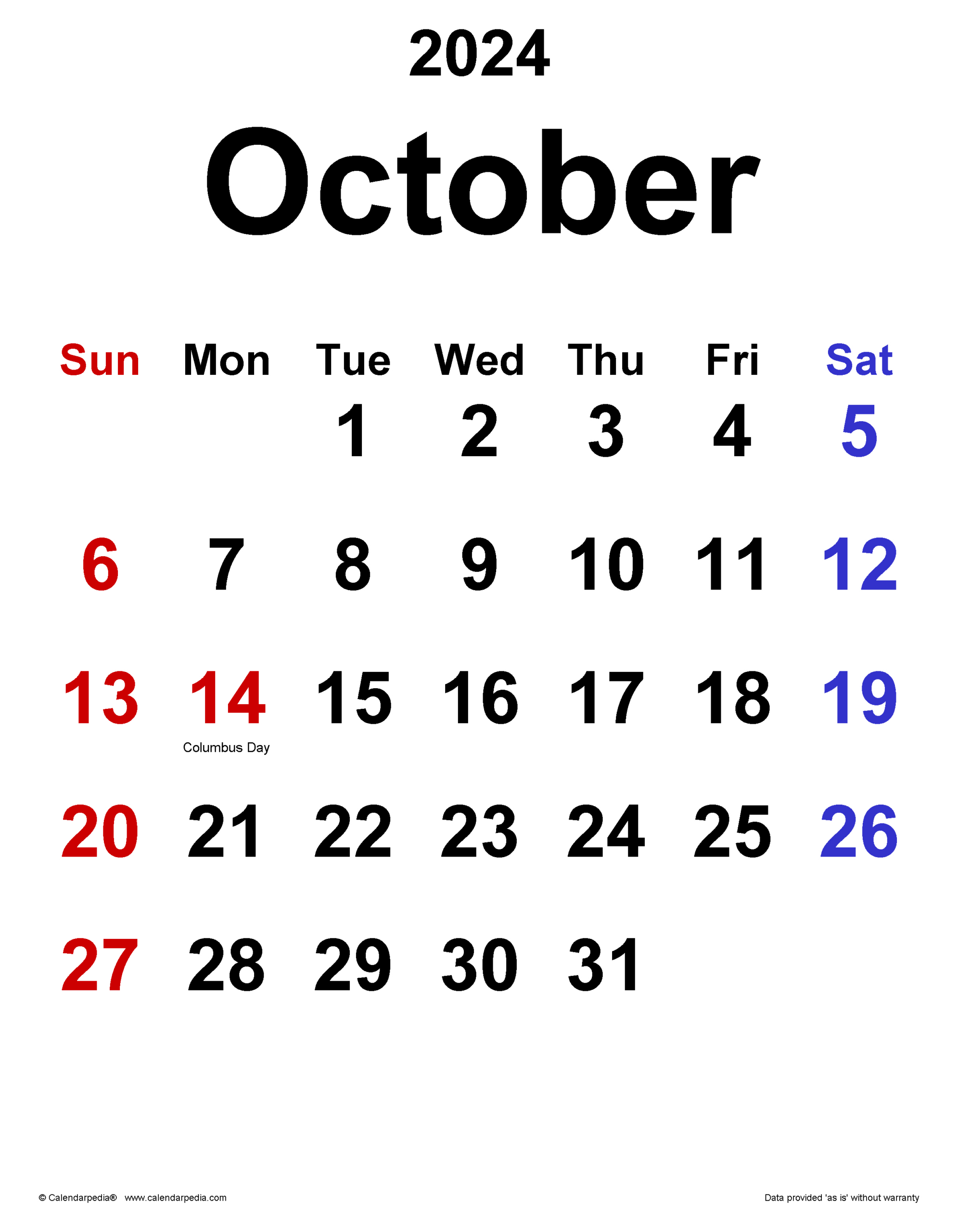 October 2024 Calendar | Templates For Word, Excel And Pdf | Calendar 2024