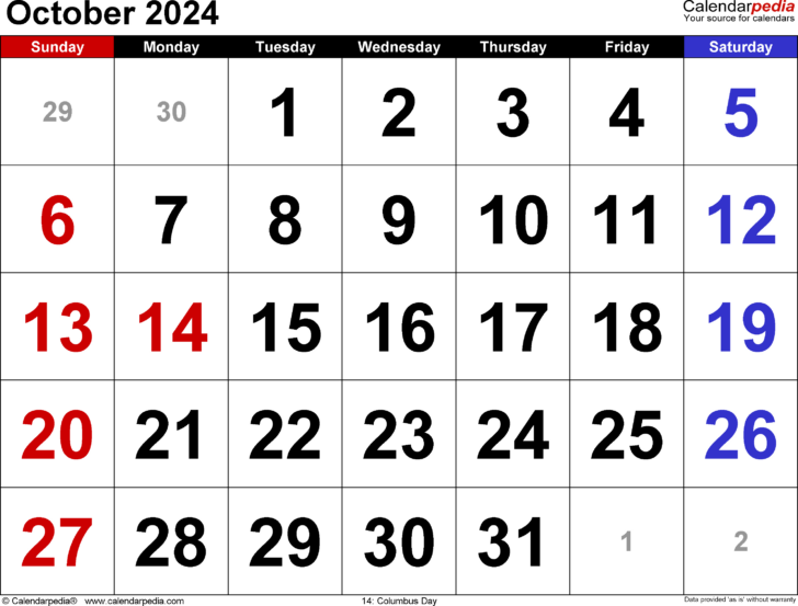 October 2024 Calender | Calendar 2024