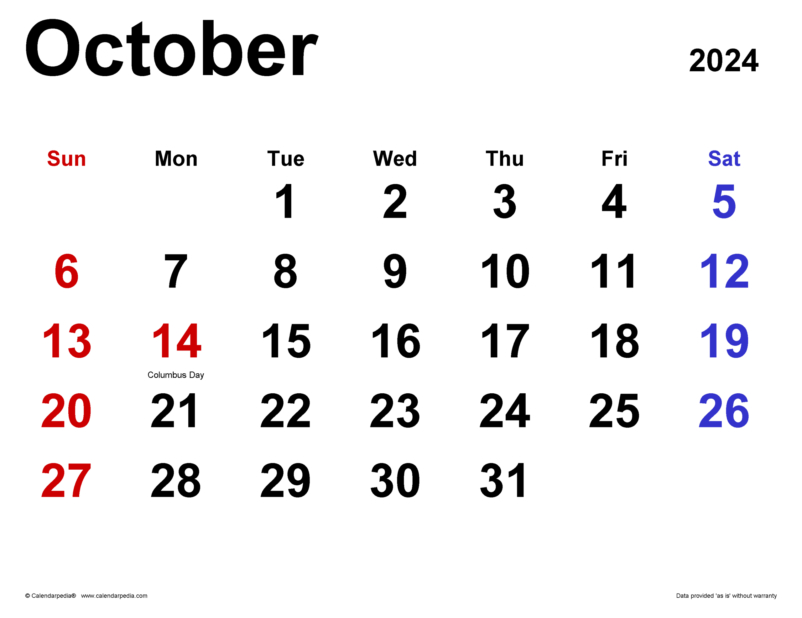 October 8 2024 Calendar Calendar 2024 Printable Calendar 2024