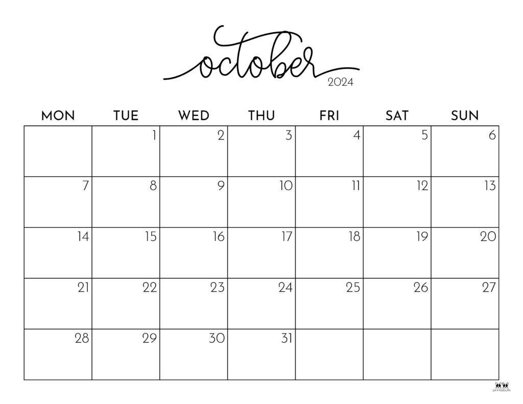 October 2024 Calendars - 50 Free Printables | Printabulls | October 2024 Calendar Download