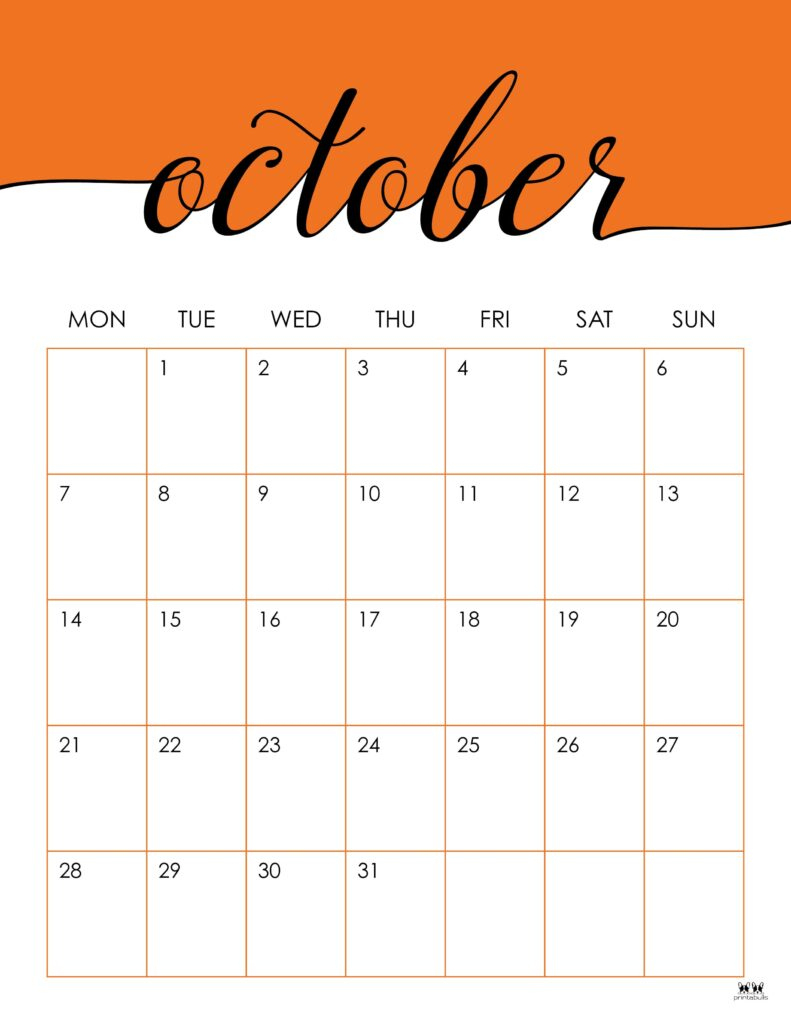 October 2024 Calendars - 50 Free Printables | Printabulls | October 2024 Calendar Vertical