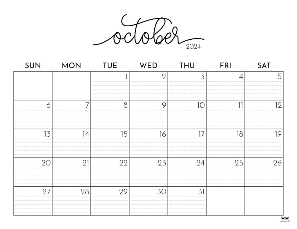 October 2024 Calendars - 50 Free Printables | Printabulls | October 2024 Printable Calendar With Notes