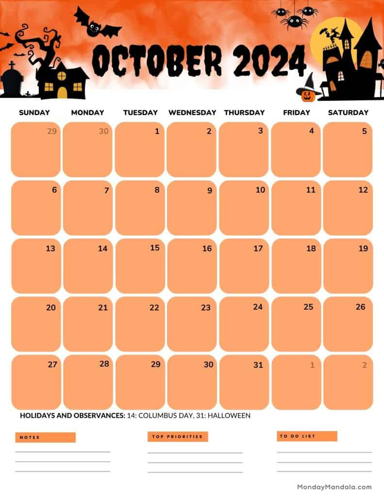 October 2024 Calendars (52 Free Pdf Printables) | October 2024 Calendar Printable Portrait