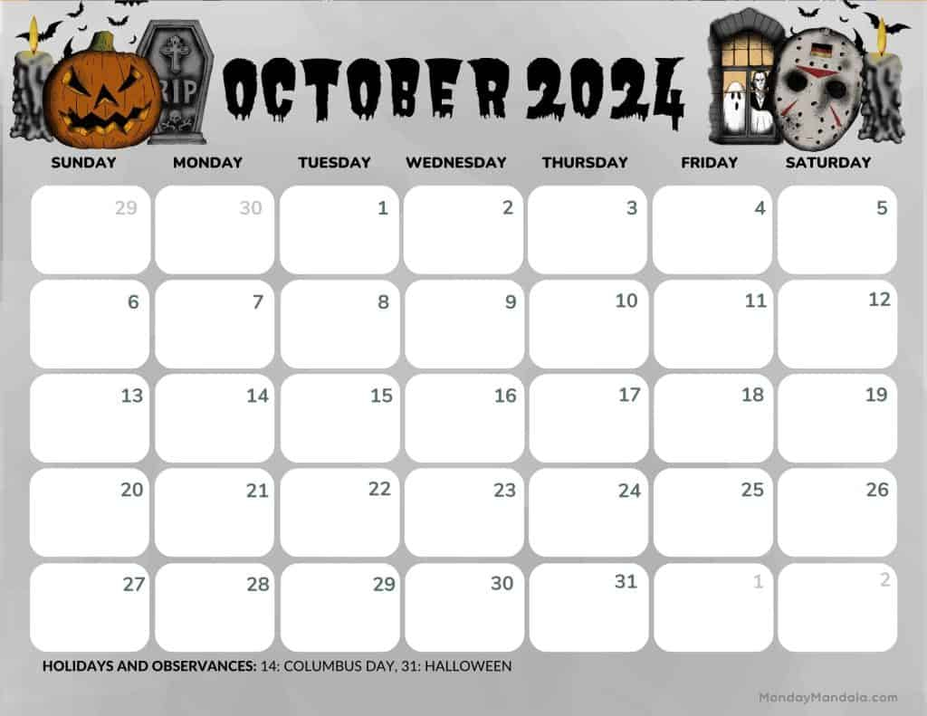 October 2024 Calendars (52 Free Pdf Printables) | October 2024 Calendar Spooky